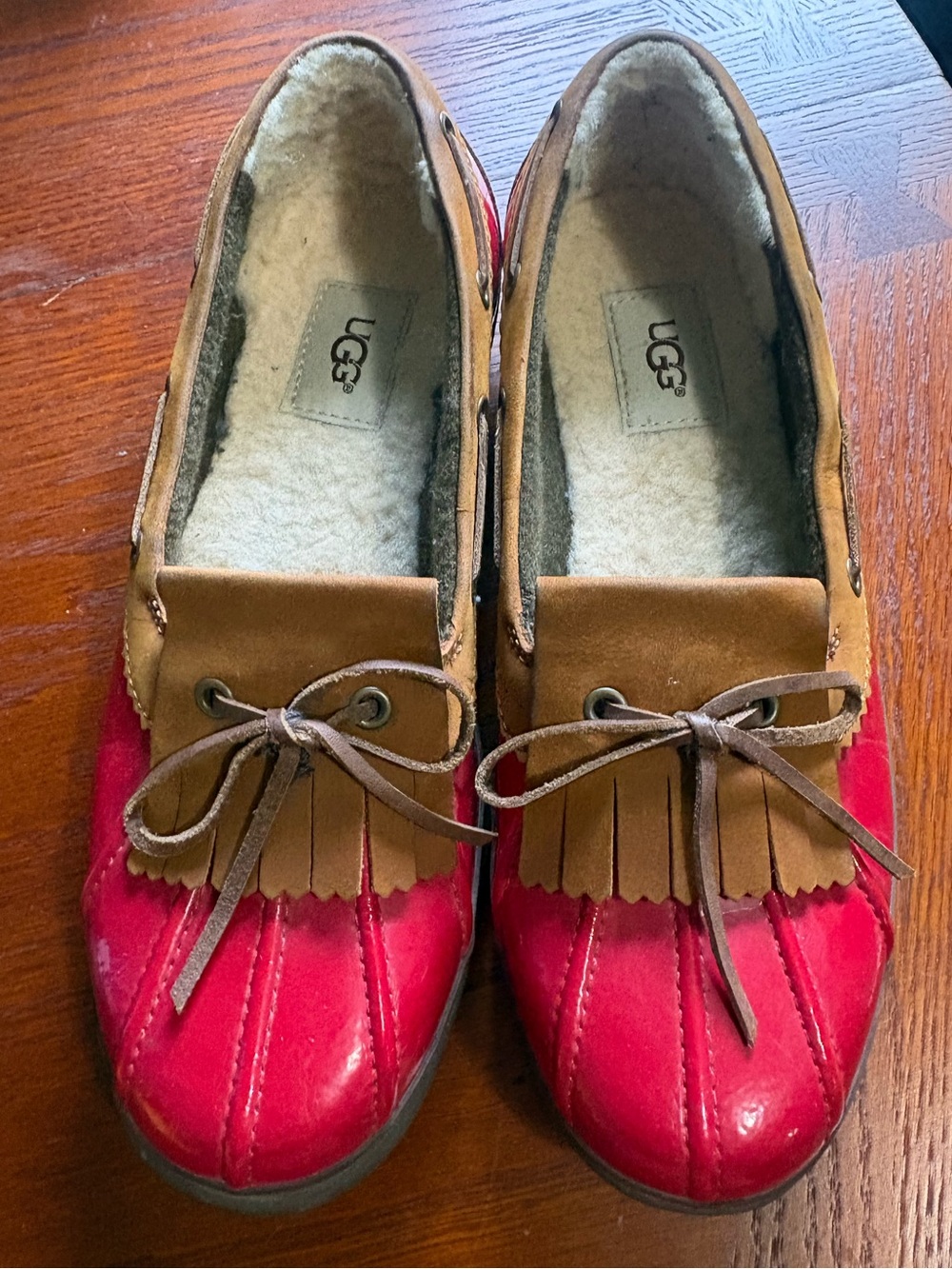 UGG Two-Tone Red and Chestnut Slip-Ons
